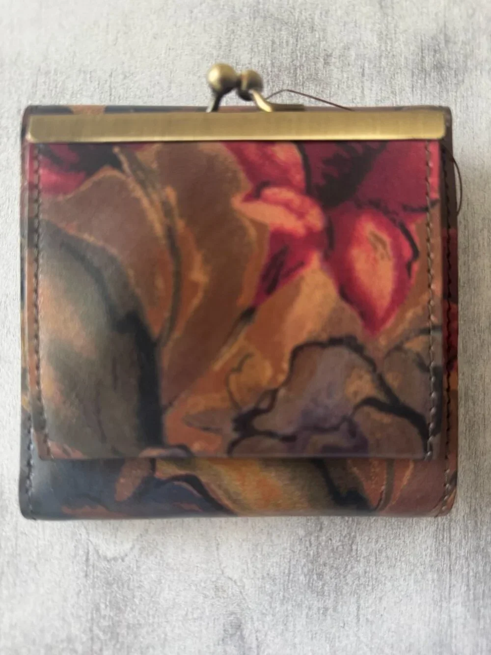 PATRICIA NASH Reiti Bi-Fold Leather RFID Wallet Floral Sienna Sunset Tan Brown